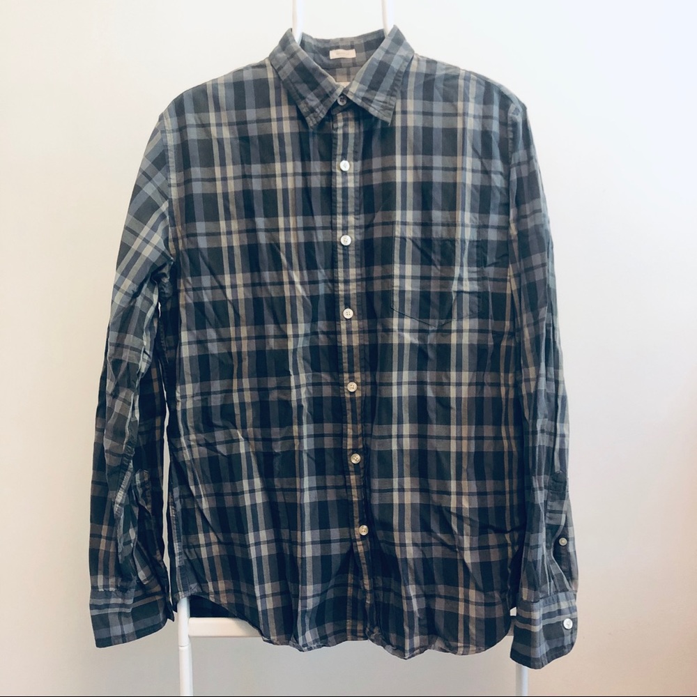 JCrew Secret Wash Tailored Fit Shirt - Gray, Tan, & Blue Plaid